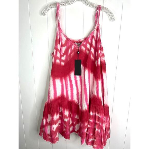 One Teaspoon Icon Pink Tie Dye Muslin Mini Dress Drop Waist Size Small NWT - Picture 4 of 9